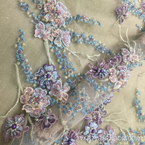 Purple Handmade đính cườm vải pha lê